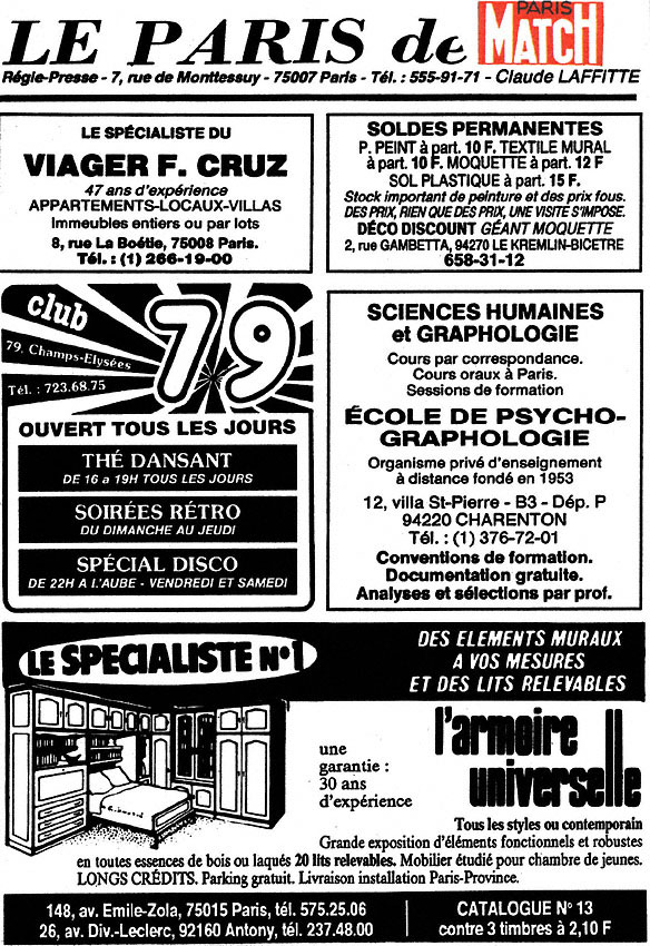 Advert Paris de Match 1985