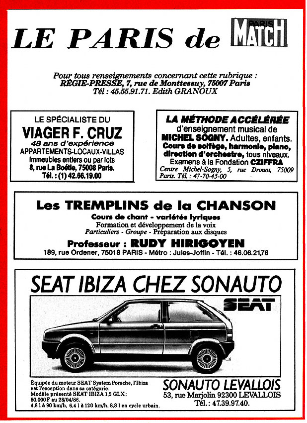 Advert Paris de Match 1986