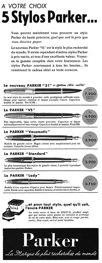 Advert Parker 1951