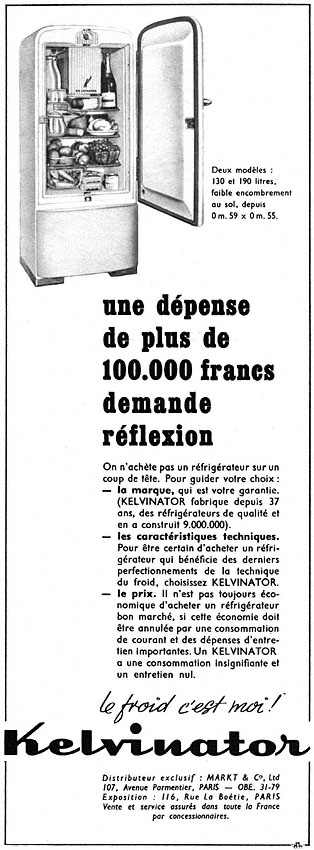 Advert Kelvinator 1952