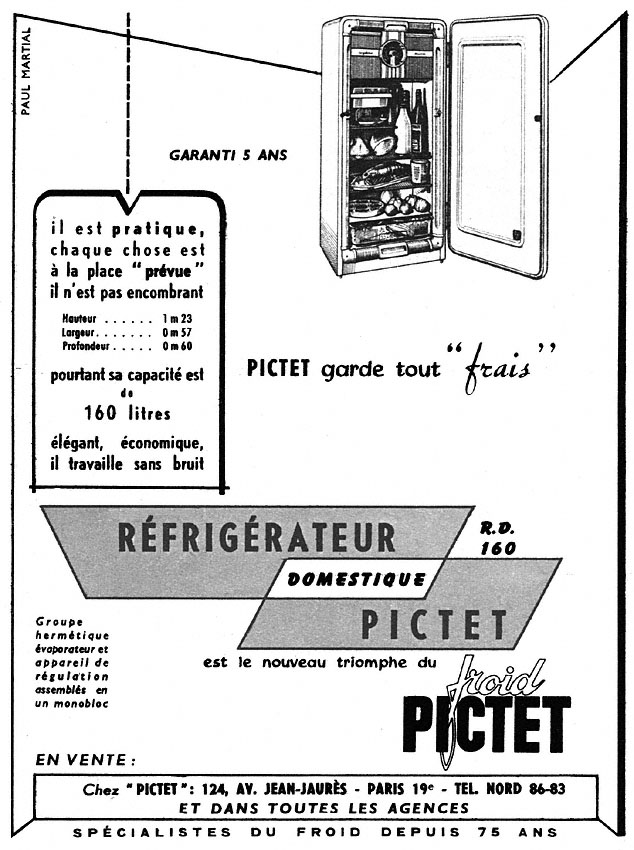 Advert Pictet 1952