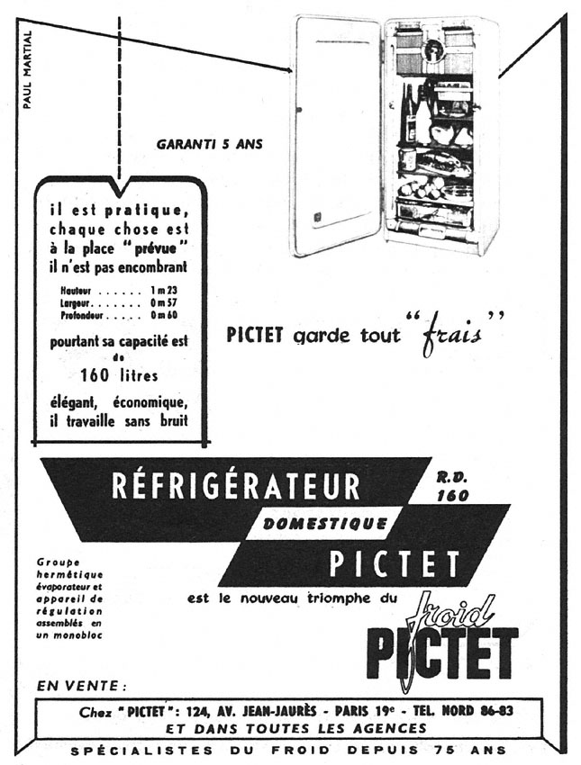 Advert Pictet 1952
