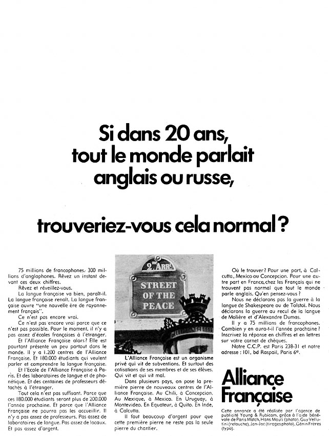 Advert Alliance Franaise 1969