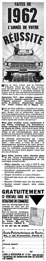 Advert Ecole Poly Vente 1962