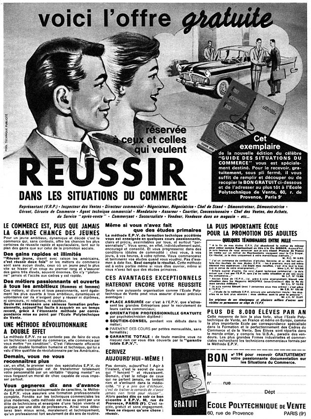 Advert Ecole Poly Vente 1965