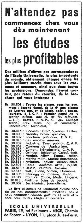Advert Ecole Universelle 1951
