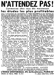 Advert Ecole Universelle 1952