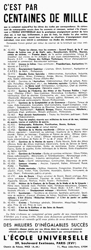 Advert Ecole Universelle 1955