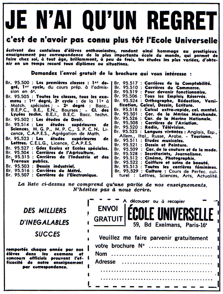 Advert Ecole Universelle 1963