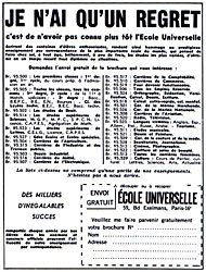 Advert Ecole Universelle 1963