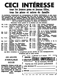 Advert Ecole Universelle 1964