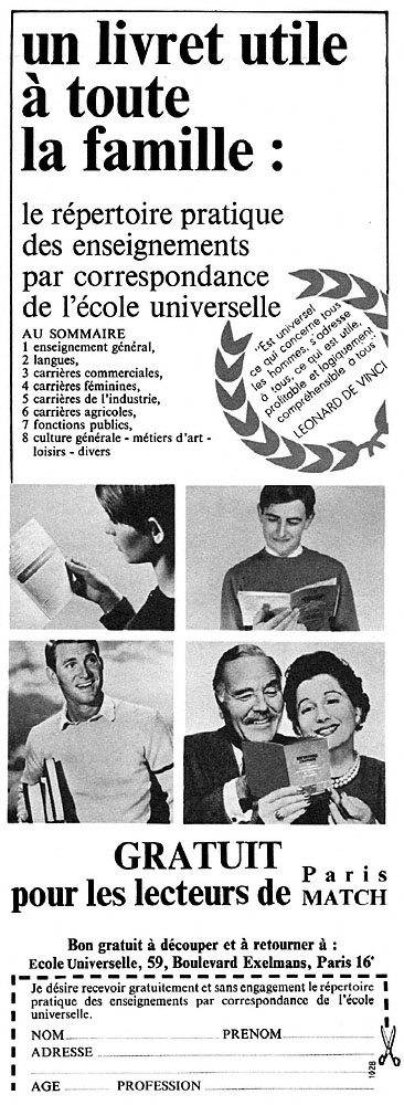Advert Ecole Universelle 1968