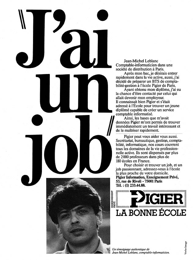 Advert Pigier 1983