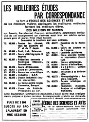 Advert Ecole des Sciences et Arts 1964