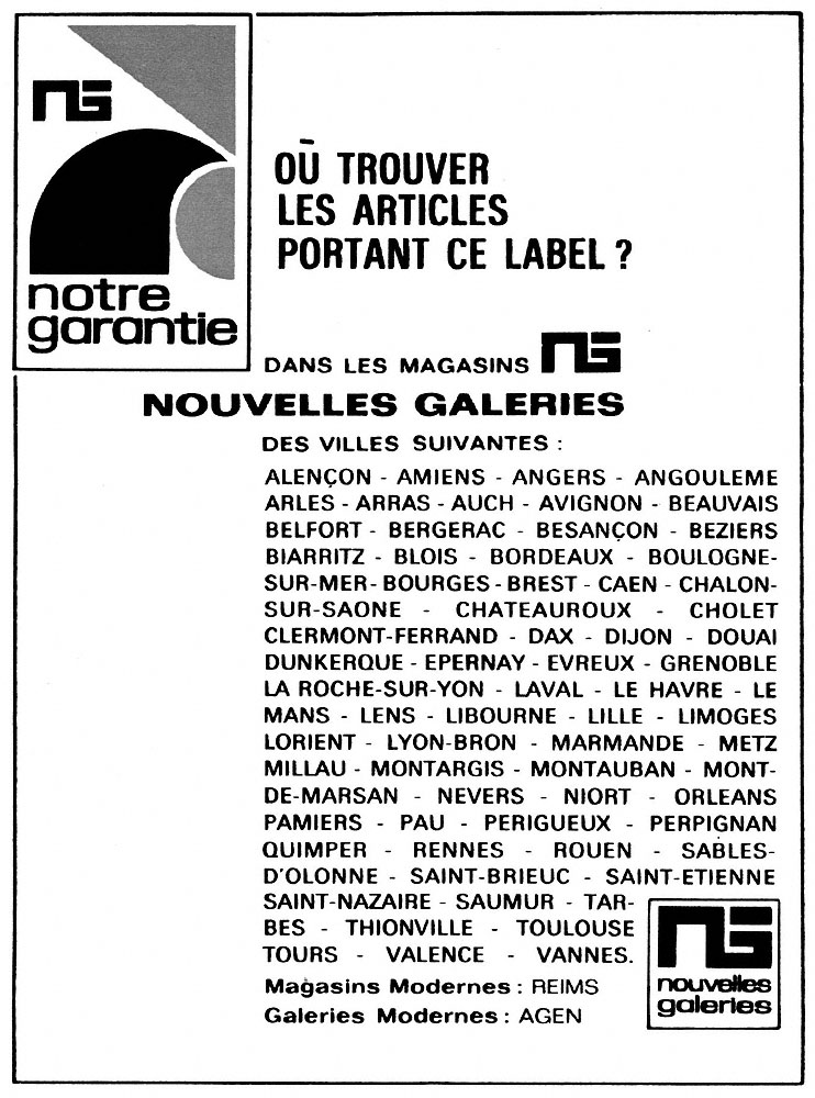 Advert Nouvelles Galeries 1968