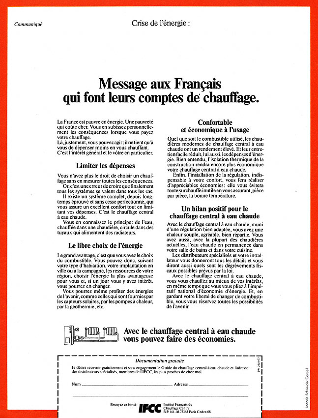 Advert Divers Chauffage 1977