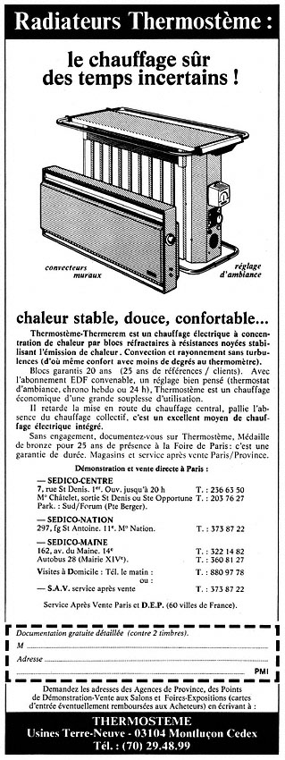 Advert Divers Chauffage 1981