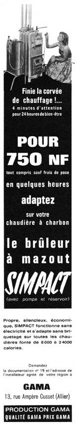 Advert Divers Chauffage 1963