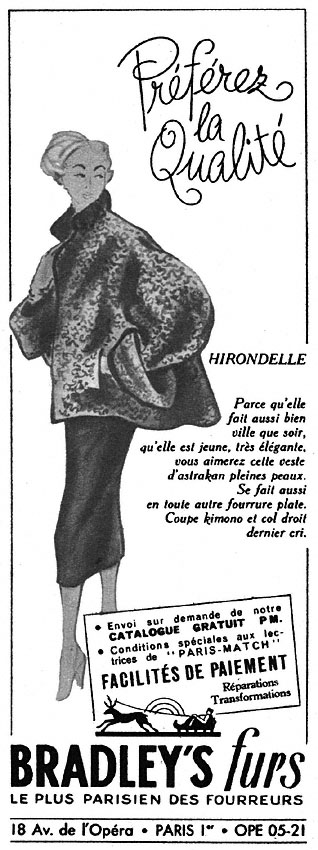 Advert Bradley's furs 1952