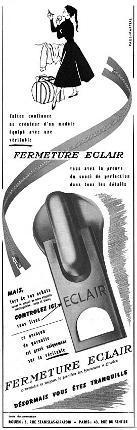 Advert Fermeture Eclair 1954