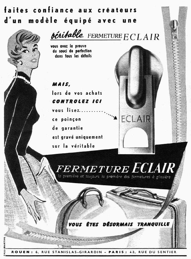 Advert Fermeture Eclair 1954