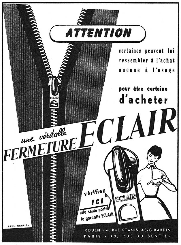Advert Fermeture Eclair 1955