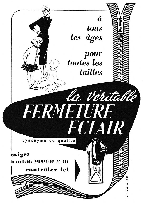 Advert Fermeture Eclair 1957