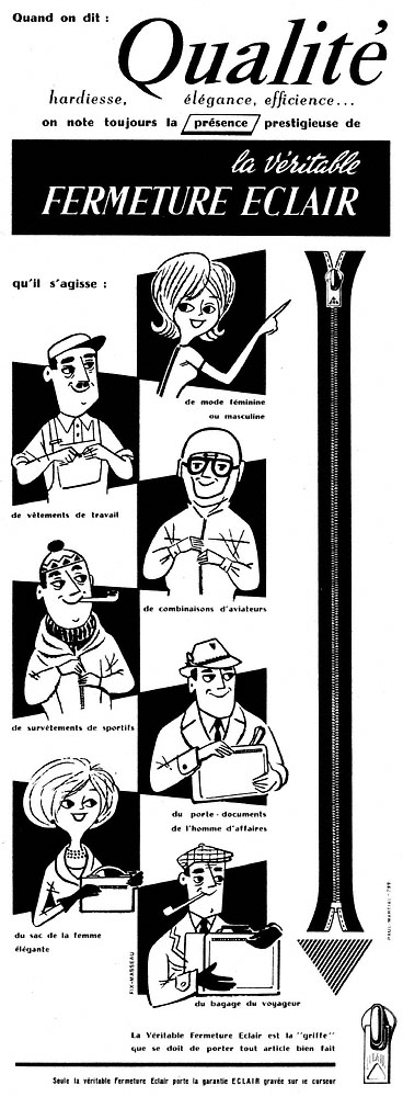 Advert Fermeture Eclair 1960