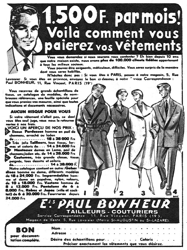 Advert Paul Bonheur 1955