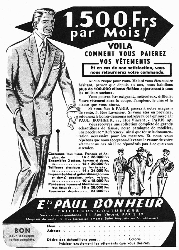 Advert Paul Bonheur 1956