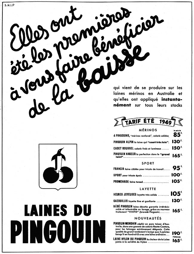 Advert Pingouin 1949