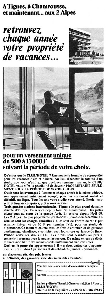 Advert ClubHotel 1970