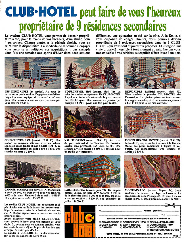 Advert ClubHotel 1972