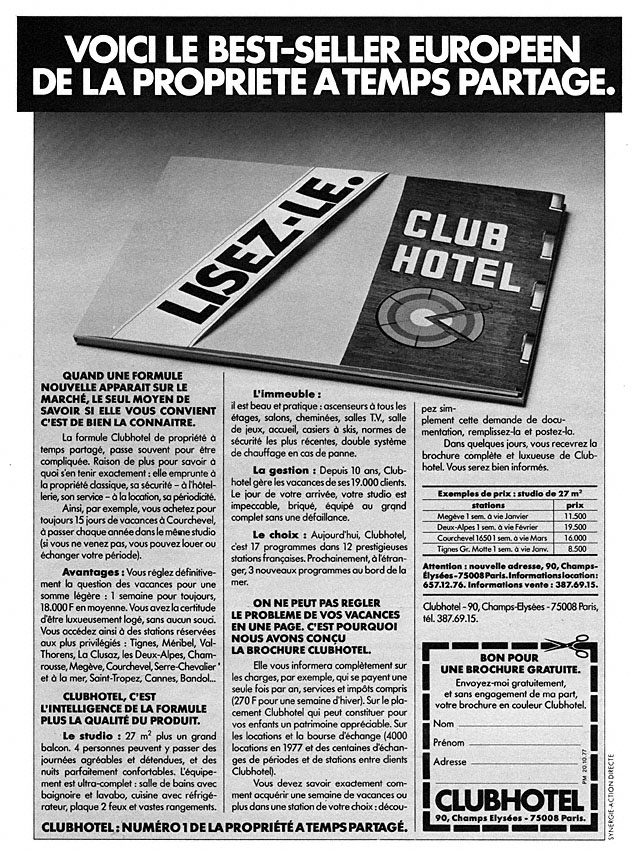 Advert ClubHotel 1977