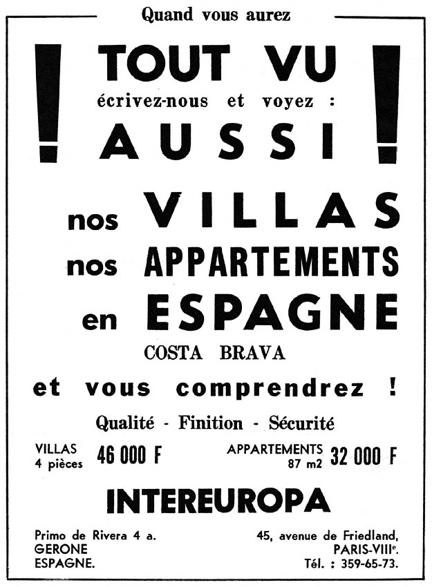 Advert Espagne 1965