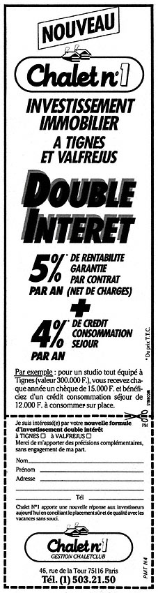 Advert Immo Montagne 1985