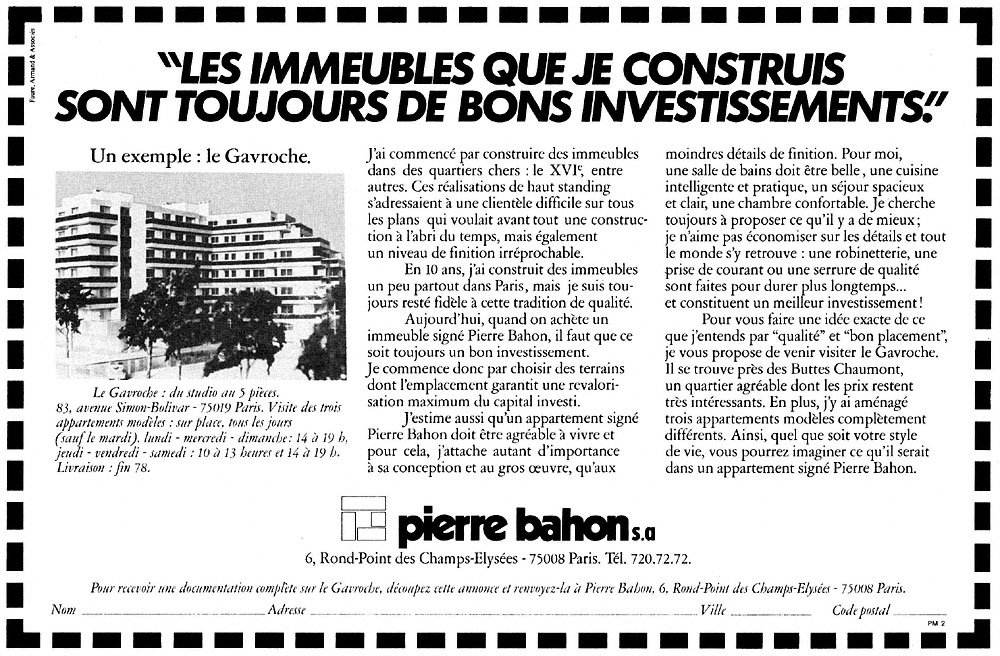 Advert Immo Paris 1978