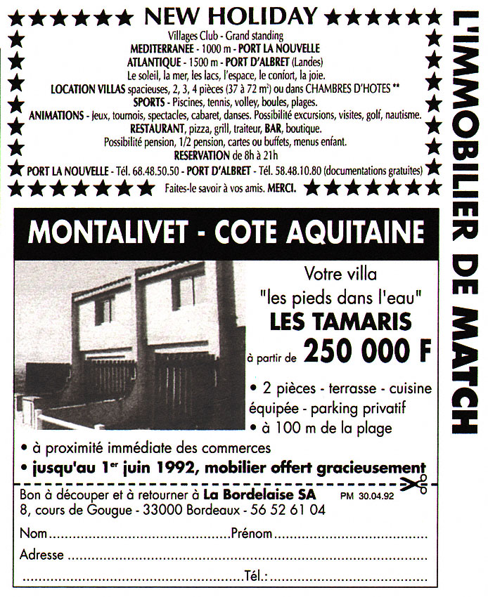 Advert Match Annonces 1992