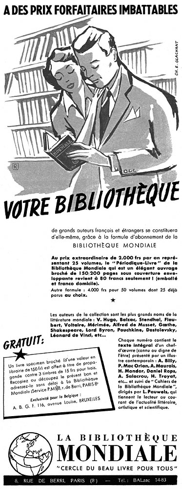 Advert Bibliotheque Mondiale 1954