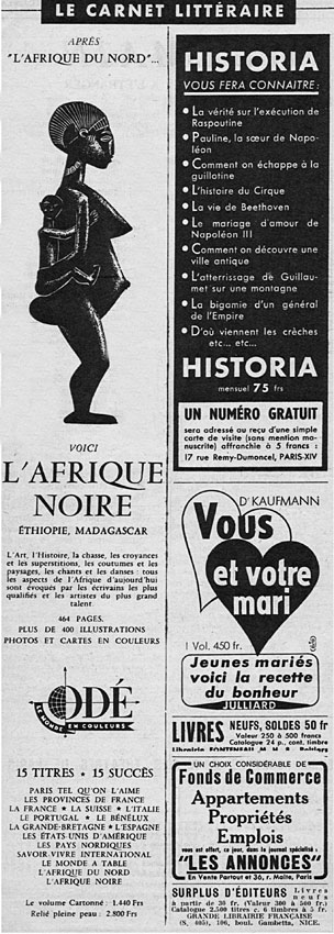 Advert Carnet Littraire 1952