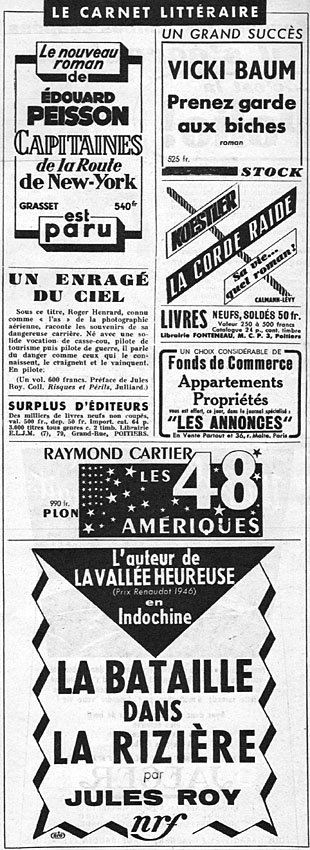 Advert Carnet Littraire 1953