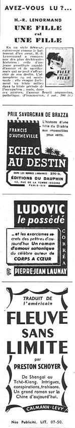 Advert Carnet Littraire 1950