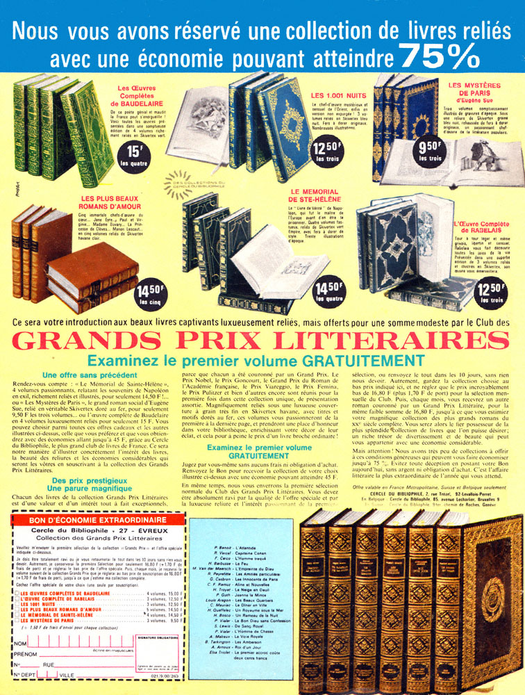 Advert Cercle du Bibliophile 1968
