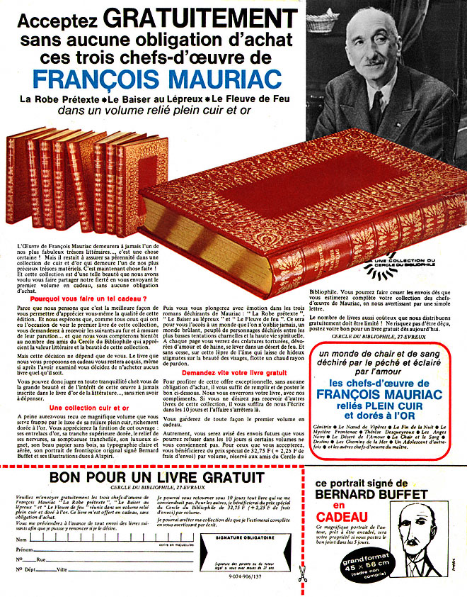 Advert Cercle du Bibliophile 1970
