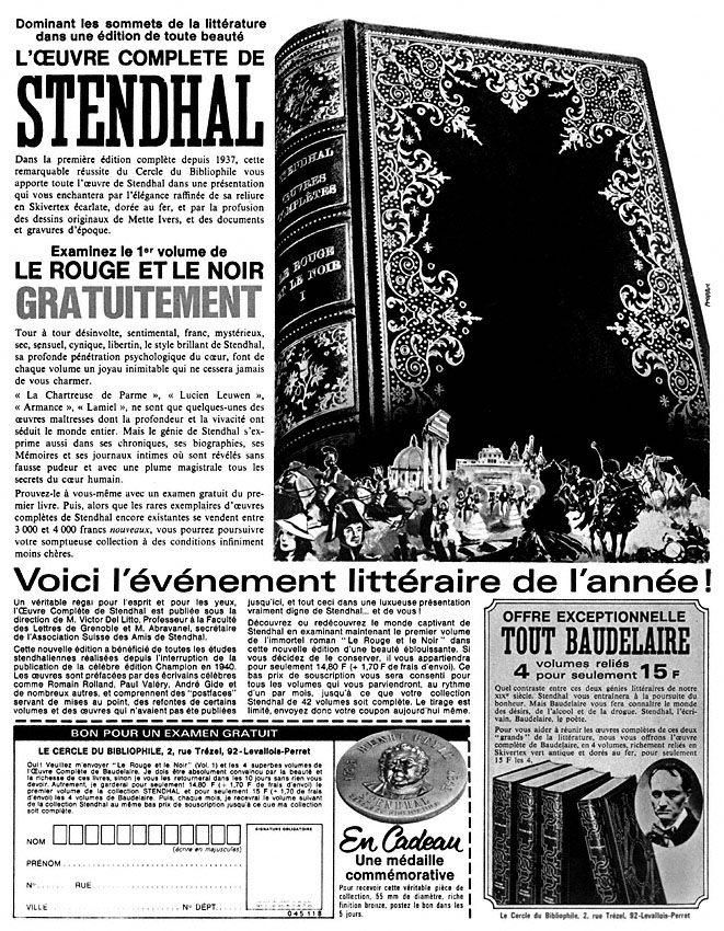Advert Cercle du Bibliophile 1967