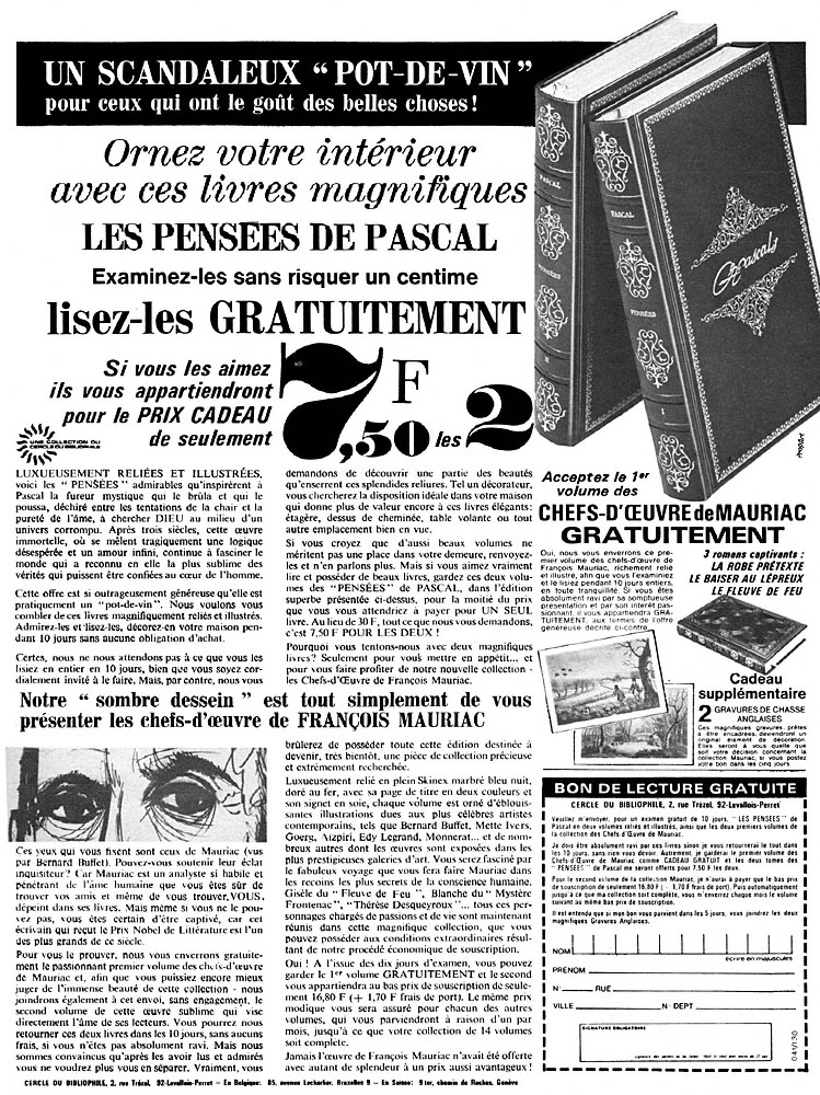 Advert Cercle du Bibliophile 1967