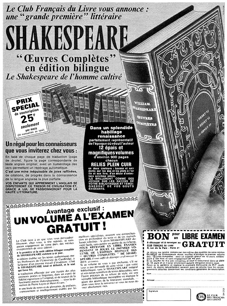Advert Club Fran�ais du Livre 1969
