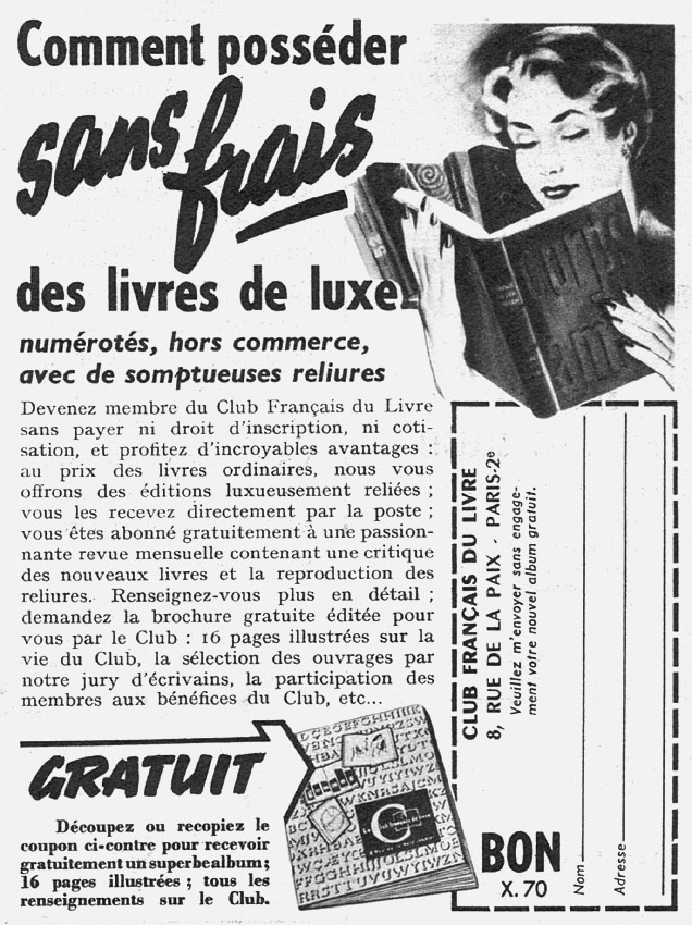 Advert Club Franais du Livre 1955