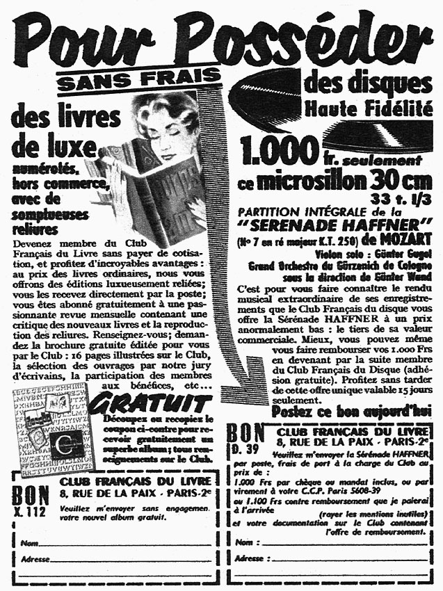 Advert Club Franais du Livre 1955