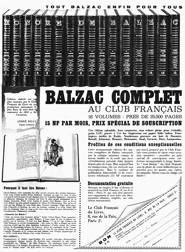 Advert Club Franais du Livre 1961